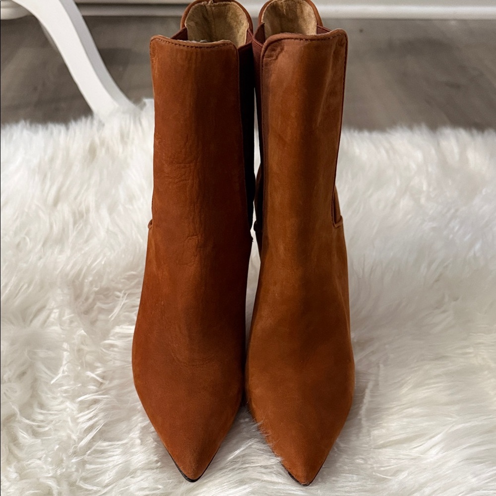 SCHUTZ Rust Suede Pointed Toe Ankle Booties